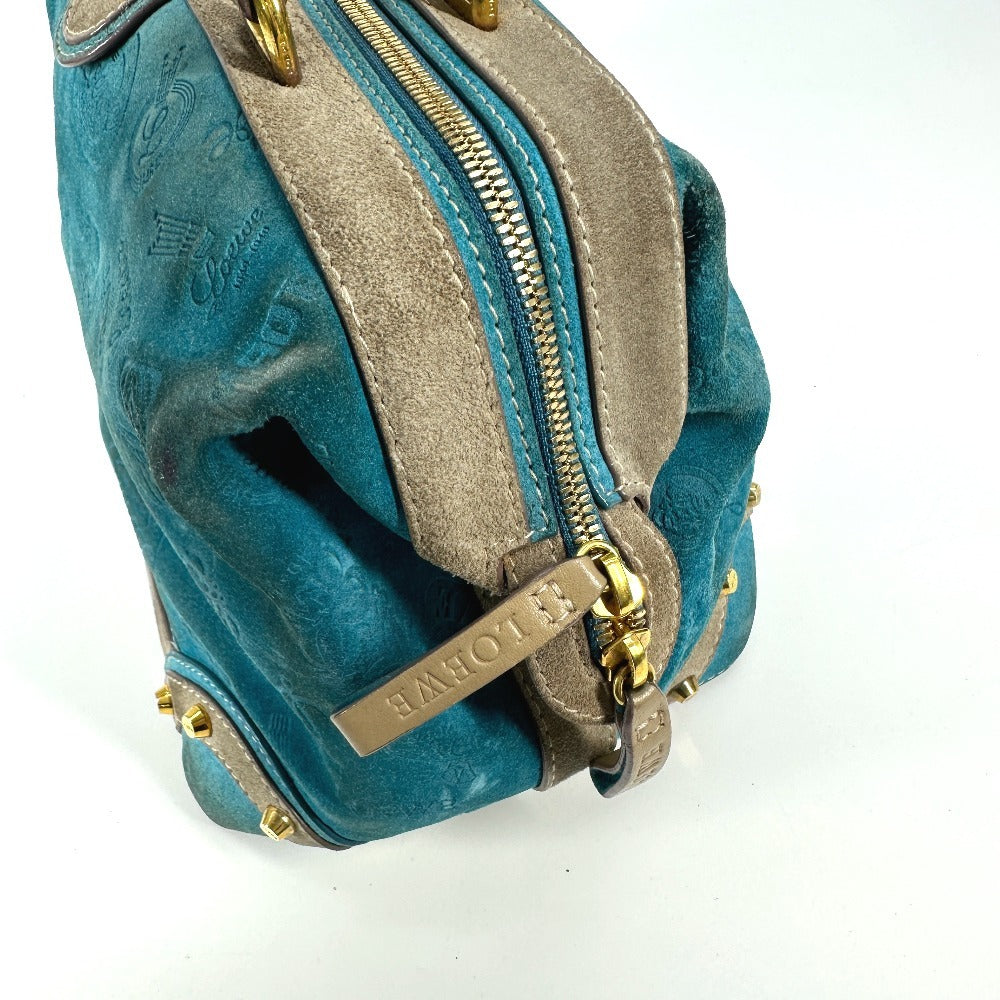 LOEWE Boston Duffel bag Leather / suede blue 160th anniversary Women Used Authentic