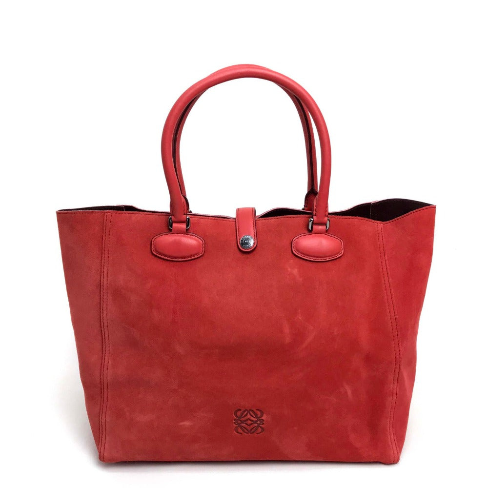 LOEWE Tote Bag suede Red logo Leo Women Used Authentic