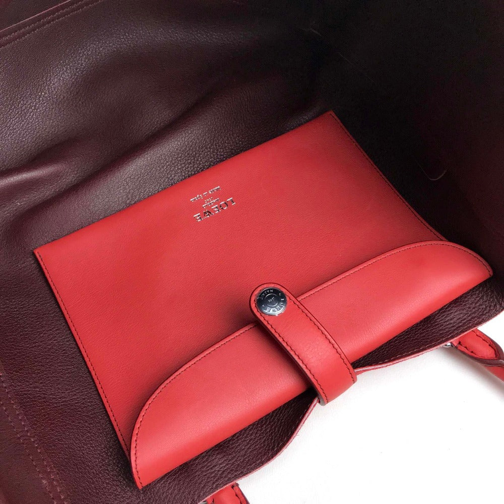 LOEWE Tote Bag suede Red logo Leo Women Used Authentic