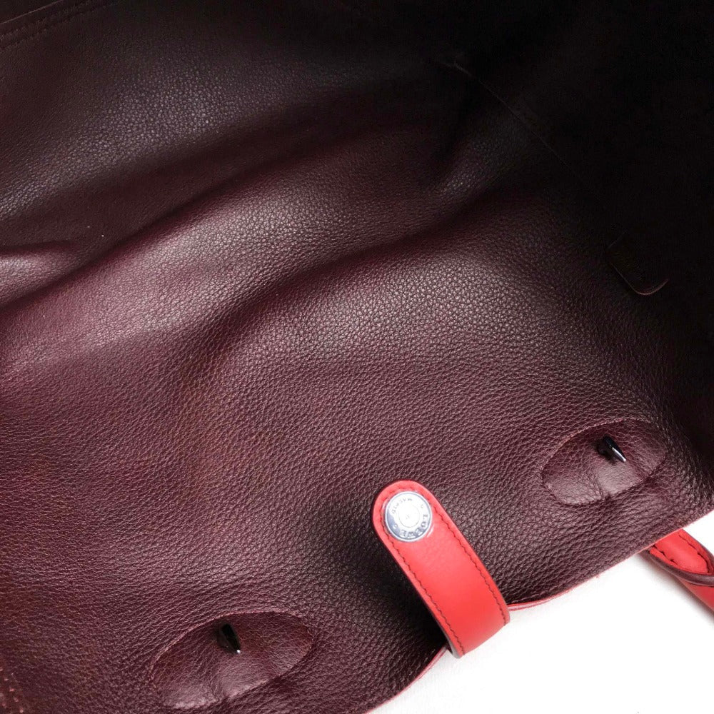 LOEWE Tote Bag suede Red logo Leo Women Used Authentic