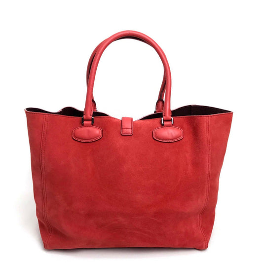 LOEWE Tote Bag suede Red logo Leo Women Used Authentic