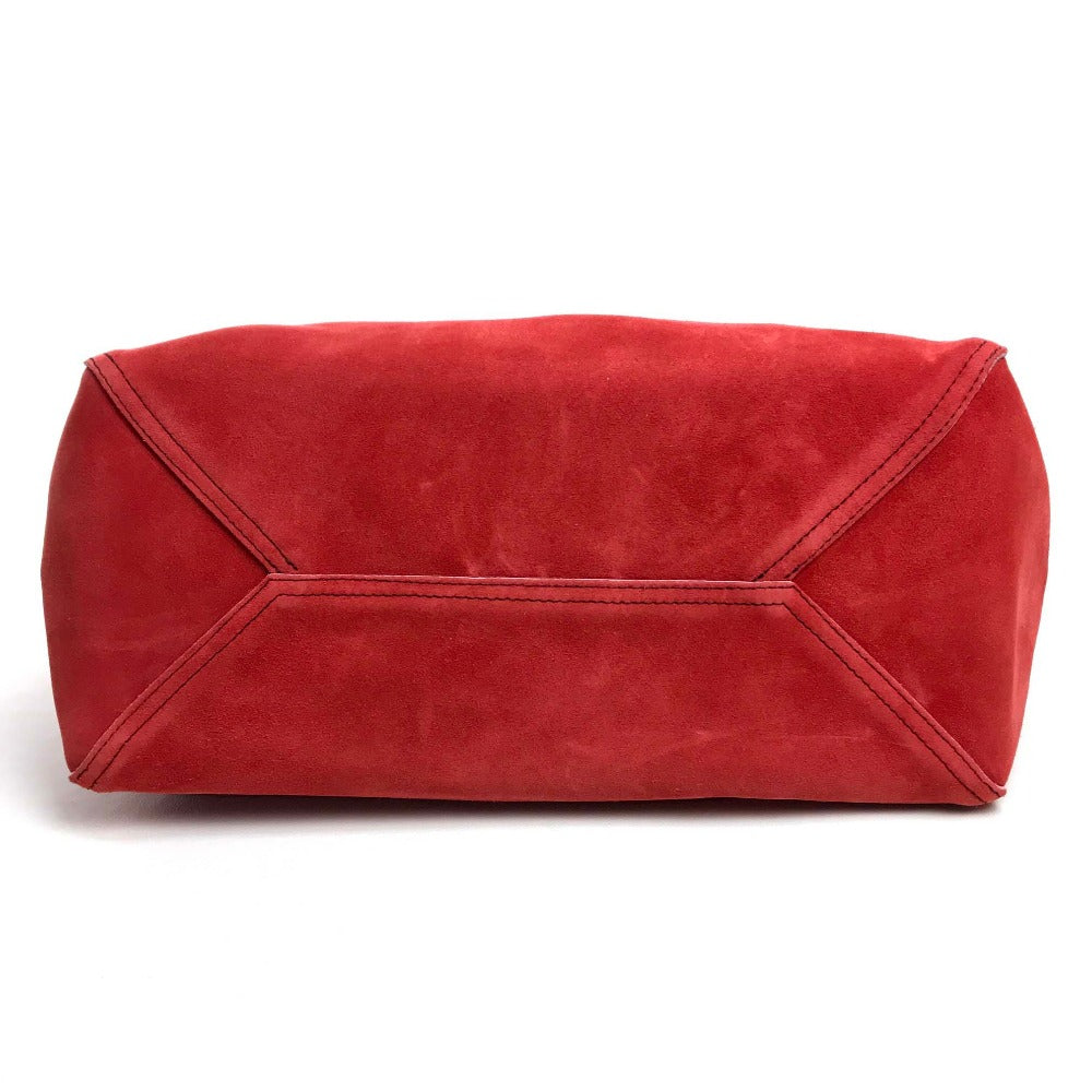 LOEWE Tote Bag suede Red logo Leo Women Used Authentic