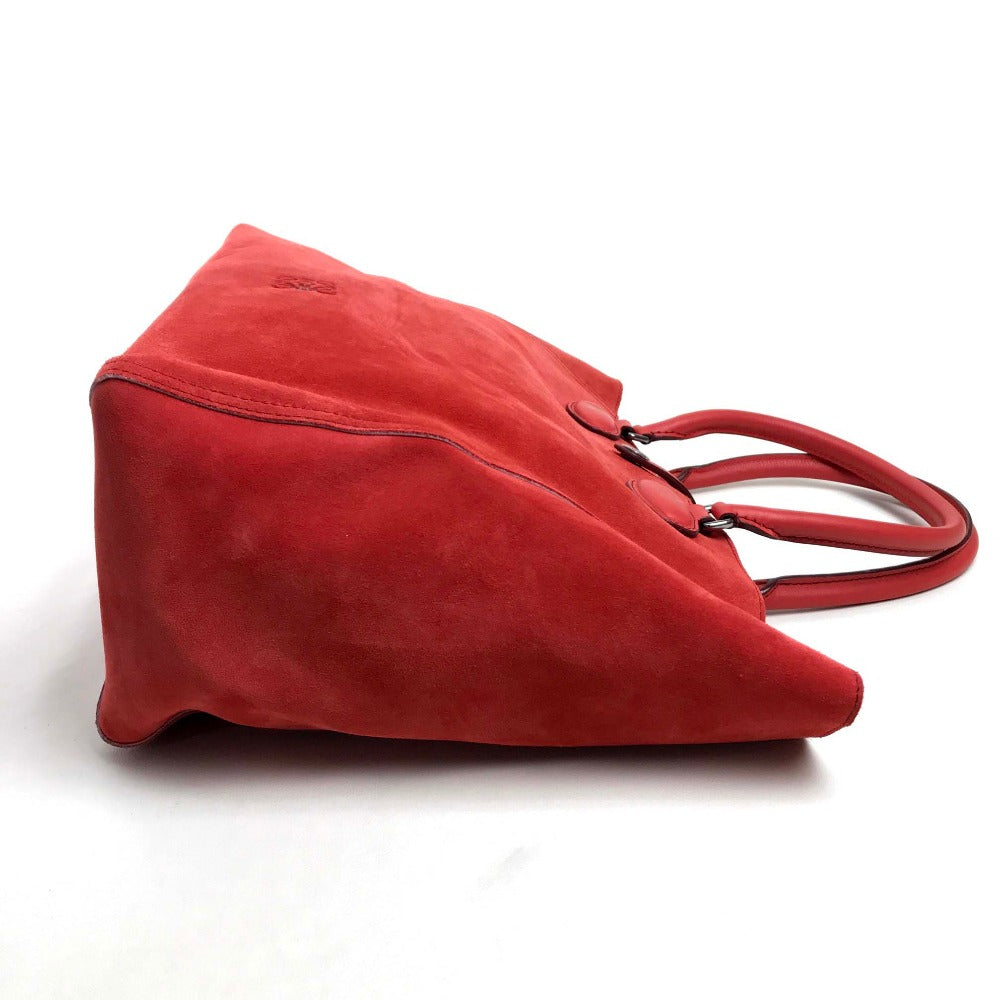 LOEWE Tote Bag suede Red logo Leo Women Used Authentic