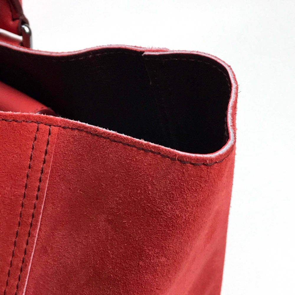 LOEWE Tote Bag suede Red logo Leo Women Used Authentic
