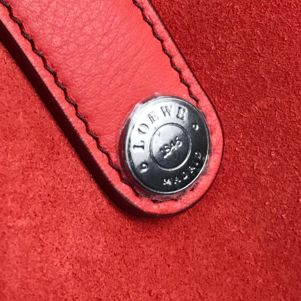 LOEWE Tote Bag suede Red logo Leo Women Used Authentic