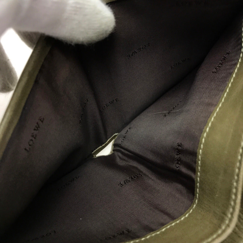 LOEWE Folded wallet lambskin khaki W Hook Wallet Short wallet with snap fastener Women Used Authentic