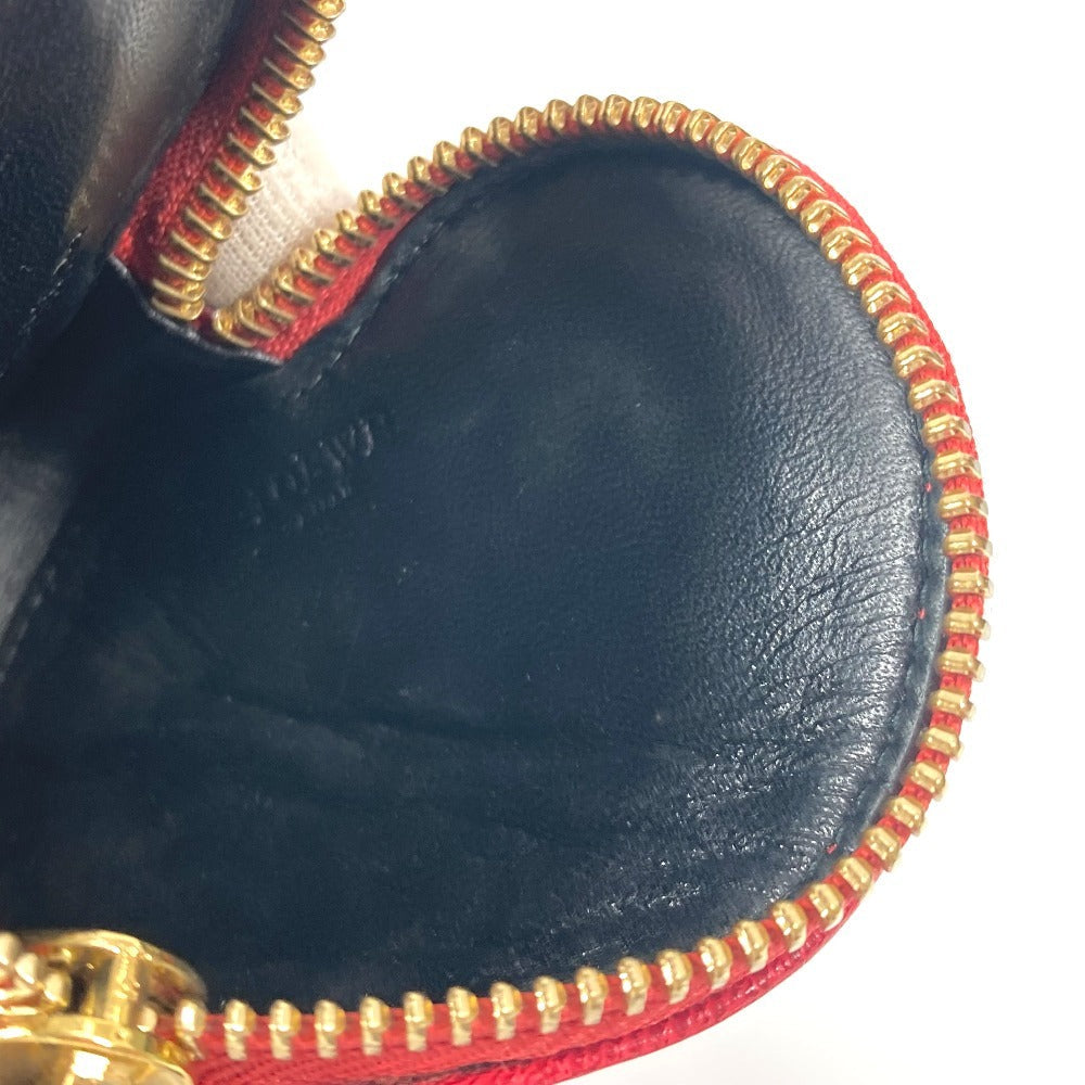 LOEWE Coin case 118.30.949 leather Red Anagram logo heart Women Used Authentic
