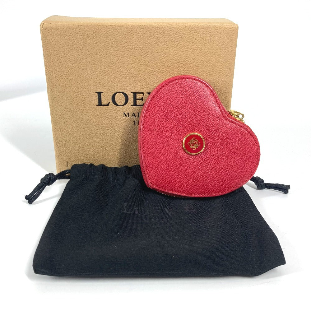 LOEWE Coin case 118.30.949 leather Red Anagram logo heart Women Used Authentic