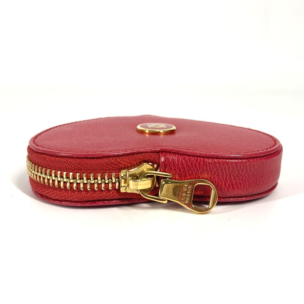 LOEWE Coin case 118.30.949 leather Red Anagram logo heart Women Used Authentic