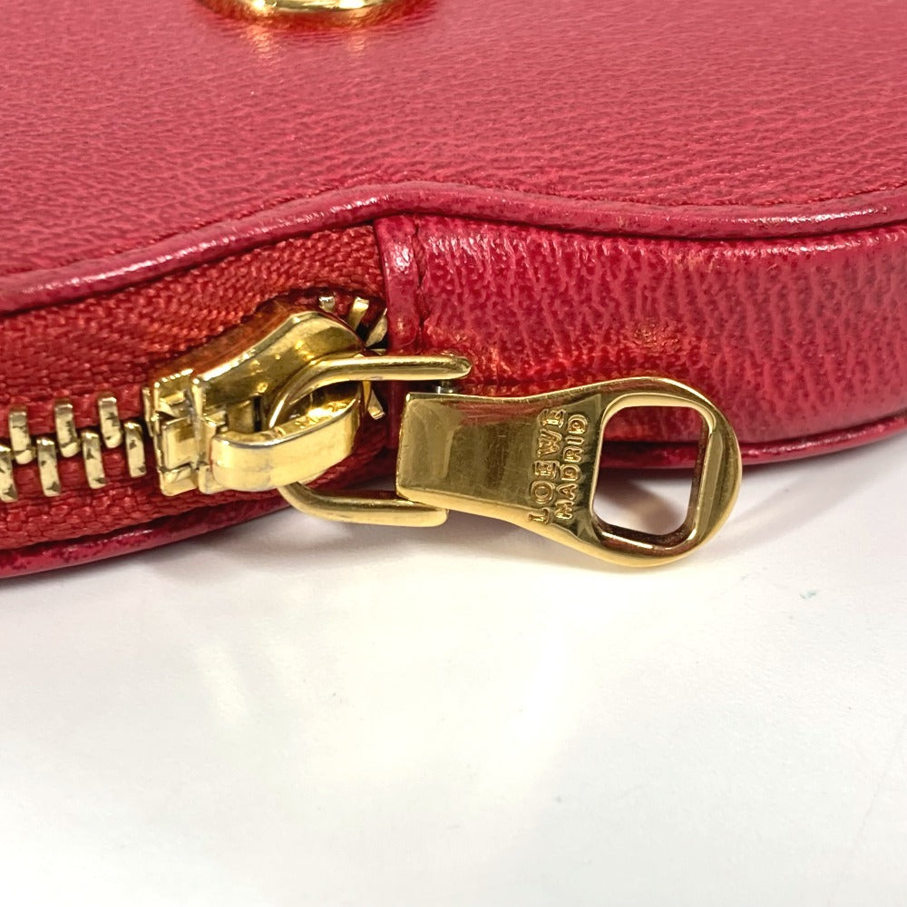 LOEWE Coin case 118.30.949 leather Red Anagram logo heart Women Used Authentic