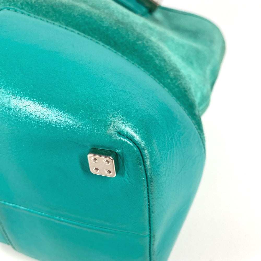 LOEWE Tote Bag Leather / suede green Anagram logo Women Used Authentic