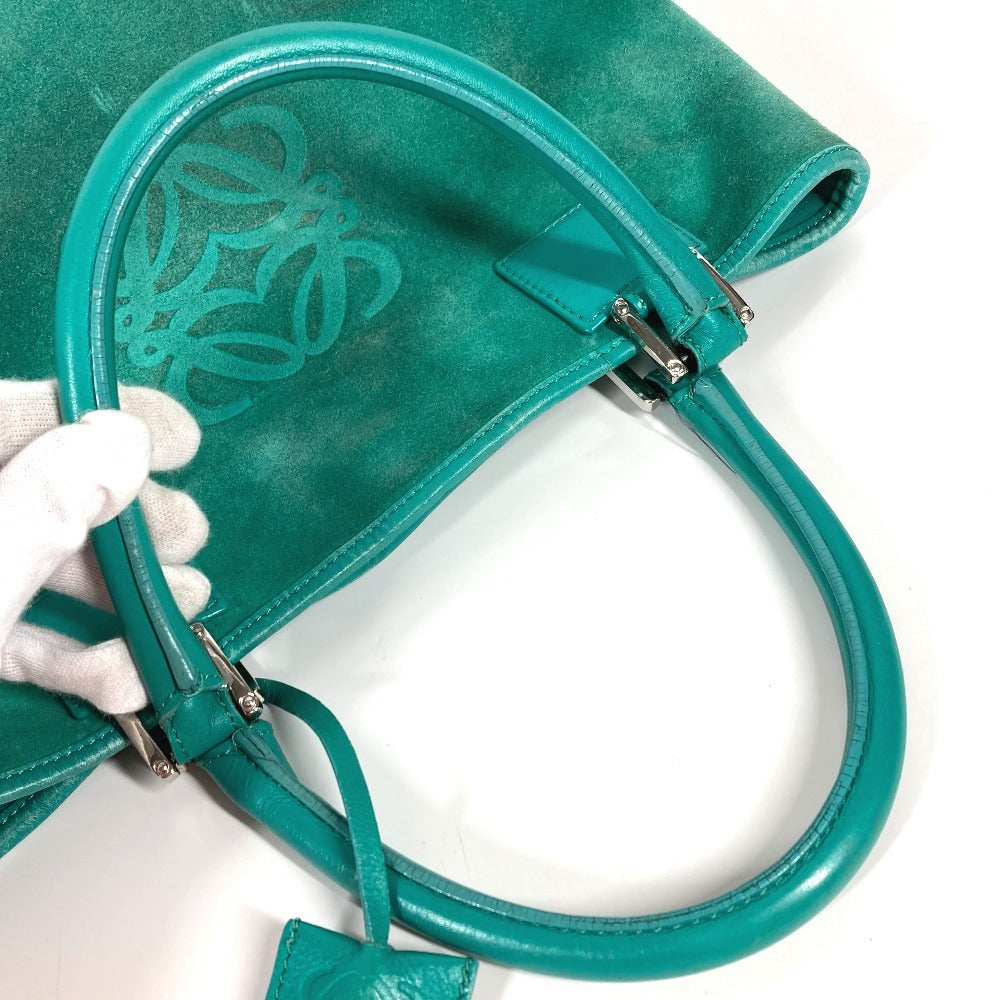 LOEWE Tote Bag Leather / suede green Anagram logo Women Used Authentic
