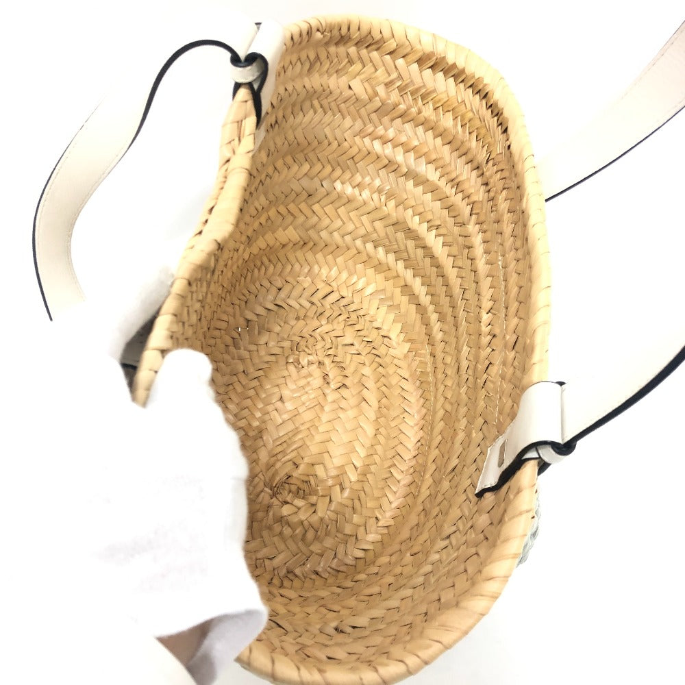 LOEWE Tote Bag 327.02.S92 straw beige Anagram with stud flowers Women Used Authentic