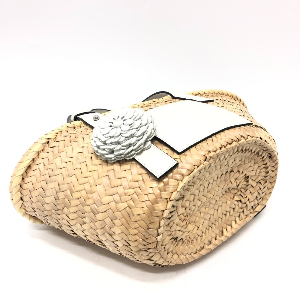 LOEWE Tote Bag 327.02.S92 straw beige Anagram with stud flowers Women Used Authentic