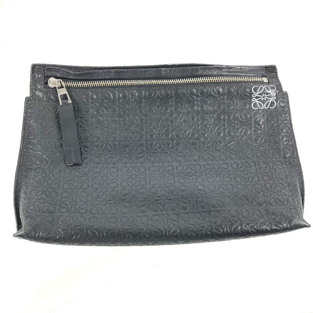 LOEWE Clutch bag leather black pouch bag Anagram T Pouch mens Used Authentic