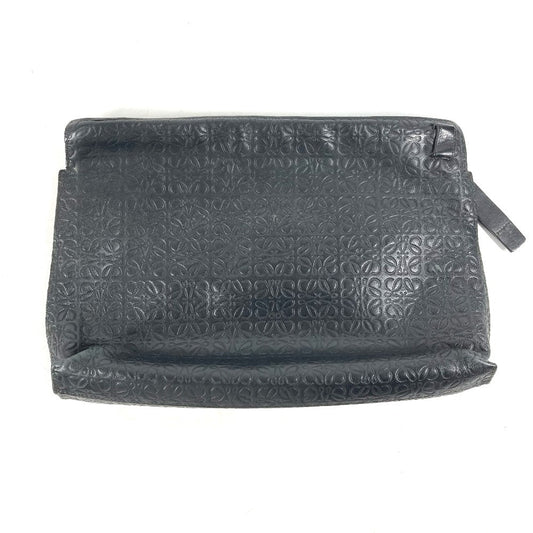 LOEWE Clutch bag leather black pouch bag Anagram T Pouch mens Used Authentic