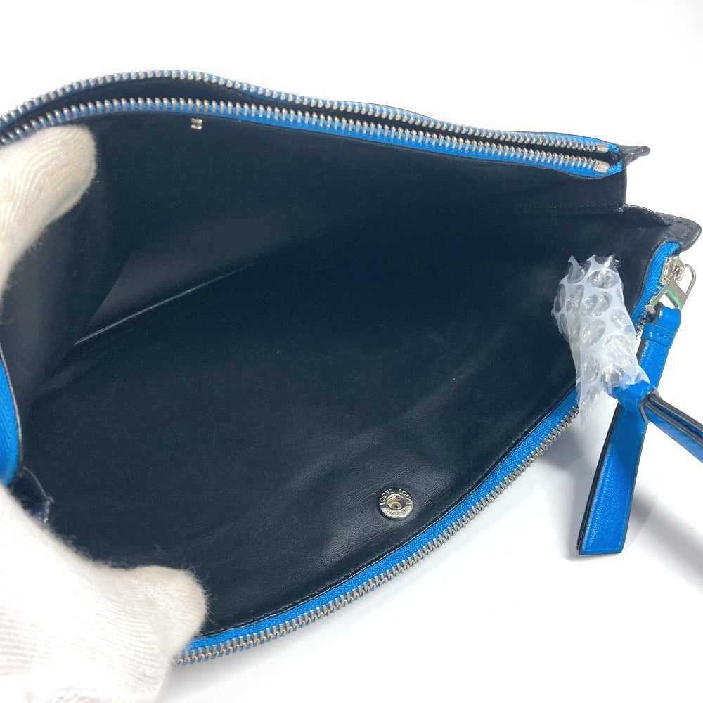LOEWE Clutch bag leather blue logo unisex(Unisex) Used Authentic