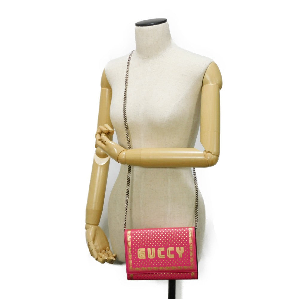 GUCCI Shoulder Bag 524967 Smooth Calfskin Leather pink Star 2WAY Clutch Bag SEGA Sega logo GUCCY Print Chain Wallet Bag Women Used Authentic