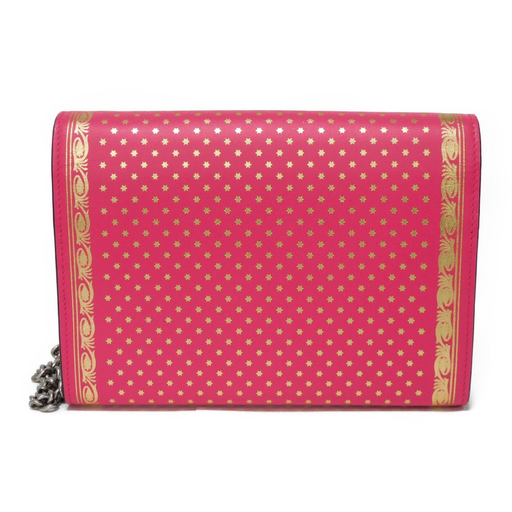 GUCCI Shoulder Bag 524967 Smooth Calfskin Leather pink Star 2WAY Clutch Bag SEGA Sega logo GUCCY Print Chain Wallet Bag Women Used Authentic