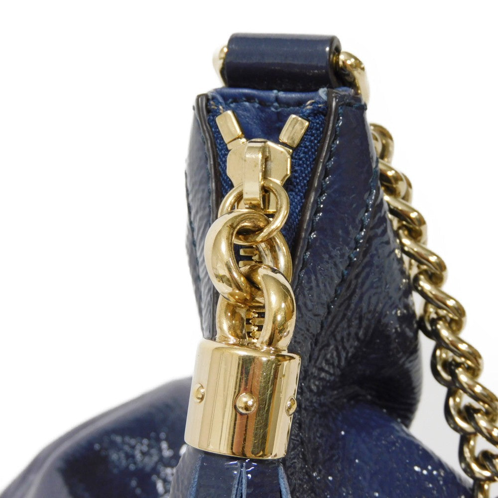 GUCCI Shoulder Bag 326706 Patent leather Navy Patent Tassel ChainShoulder Interlocking G Soho Chain Bag Women Used Authentic