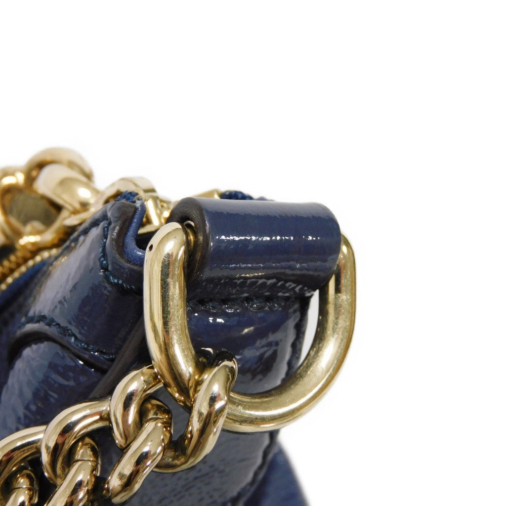 GUCCI Shoulder Bag 326706 Patent leather Navy Patent Tassel ChainShoulder Interlocking G Soho Chain Bag Women Used Authentic
