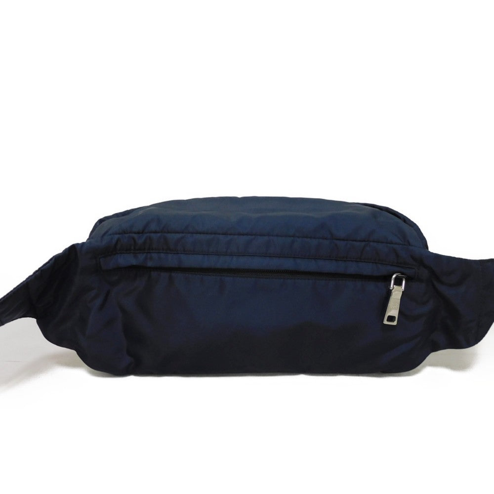 PRADA Sling bag 2VL004 Nylon Navy logo rubber waist pouch Shoulder Bag 018 Sports Tessuto Fanny Pack mens Used Authentic