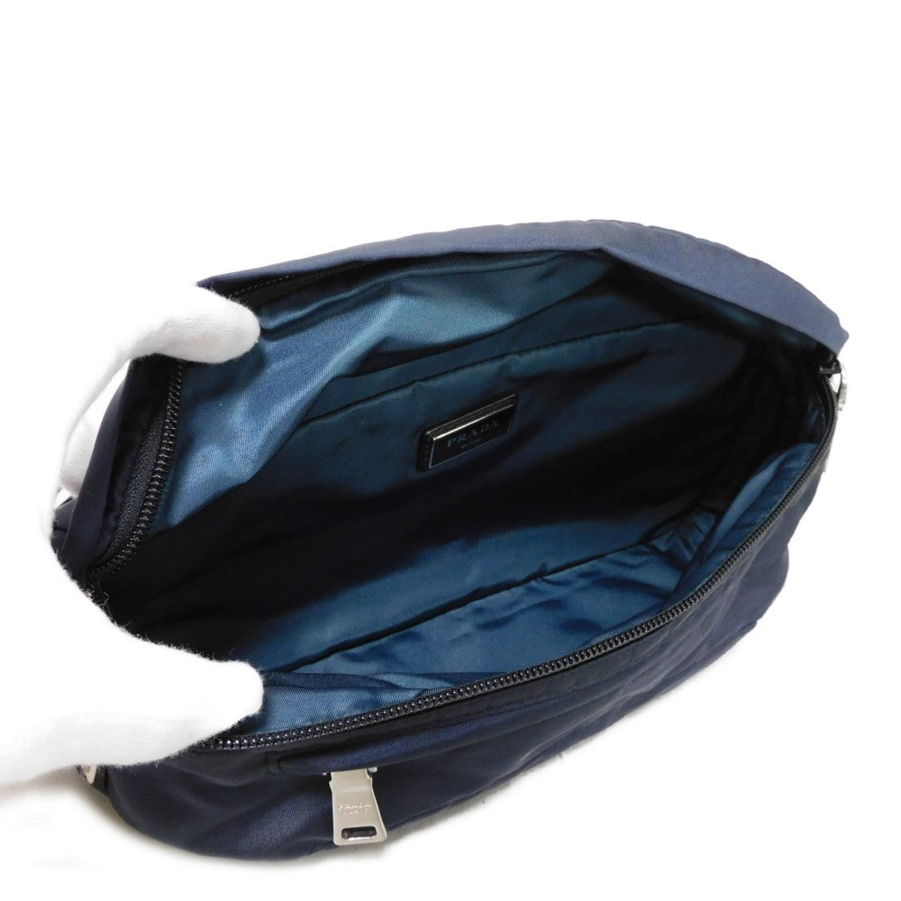 PRADA Sling bag 2VL004 Nylon Navy logo rubber waist pouch Shoulder Bag 018 Sports Tessuto Fanny Pack mens Used Authentic