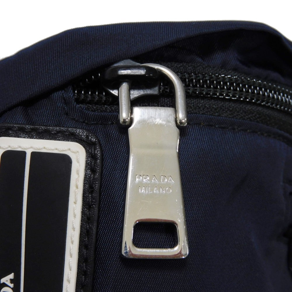 PRADA Sling bag 2VL004 Nylon Navy logo rubber waist pouch Shoulder Bag 018 Sports Tessuto Fanny Pack mens Used Authentic