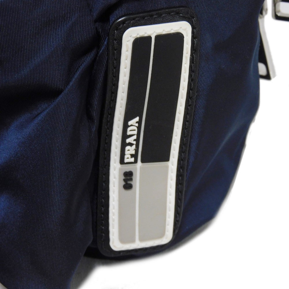 PRADA Sling bag 2VL004 Nylon Navy logo rubber waist pouch Shoulder Bag 018 Sports Tessuto Fanny Pack mens Used Authentic