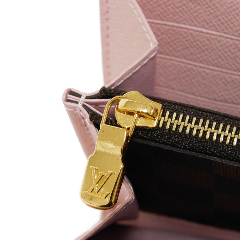 LOUIS VUITTON Long Wallet Purse N60249 Damier canvas x grain leather (embossed) Rose valerine Brown Gold Pink New Bifold Wallet Damier Studs Portefeuille Sarah Women Used Authentic