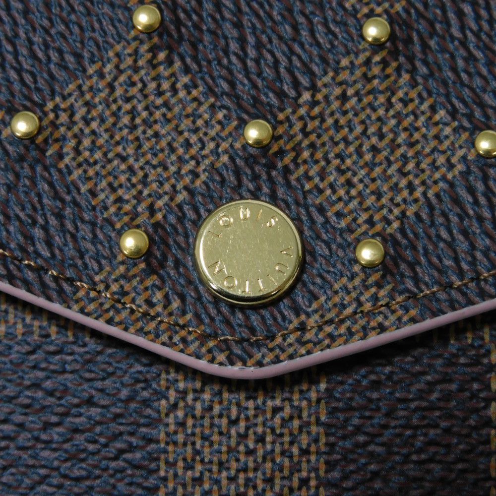 LOUIS VUITTON Long Wallet Purse N60249 Damier canvas x grain leather (embossed) Rose valerine New Brown Gold Pink Bifold Wallet Damier Studs Portefeuille Sarah Women Used Authentic