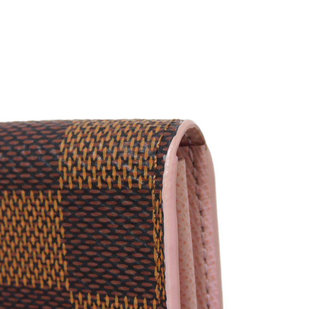 LOUIS VUITTON Long Wallet Purse N60249 Damier canvas x grain leather (embossed) Rose valerine New Brown Gold Pink Bifold Wallet Damier Studs Portefeuille Sarah Women Used Authentic