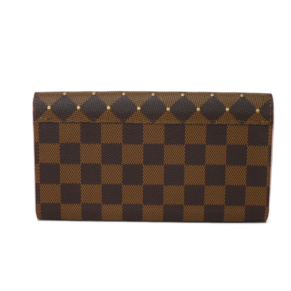 LOUIS VUITTON Long Wallet Purse N60249 Damier canvas x grain leather (embossed) Rose valerine New Brown Gold Pink Bifold Wallet Damier Studs Portefeuille Sarah Women Used Authentic