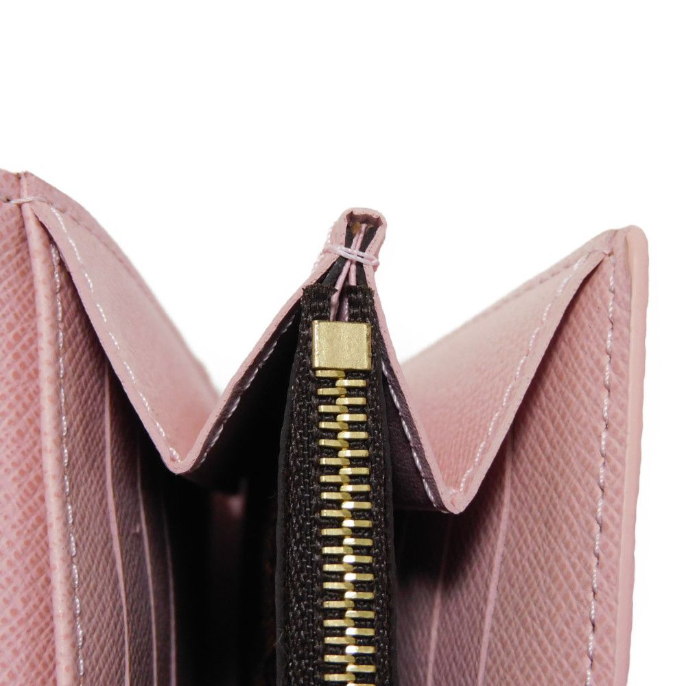 LOUIS VUITTON Long Wallet Purse N60249 Damier canvas x grain leather (embossed) Rose valerine New Brown Gold Pink Bifold Wallet Damier Studs Portefeuille Sarah Women Used Authentic