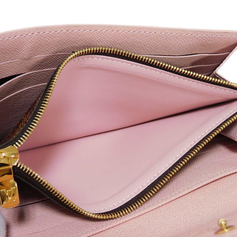 LOUIS VUITTON Long Wallet Purse N60249 Damier canvas x grain leather (embossed) Rose valerine New Brown Gold Pink Bifold Wallet Damier Studs Portefeuille Sarah Women Used Authentic