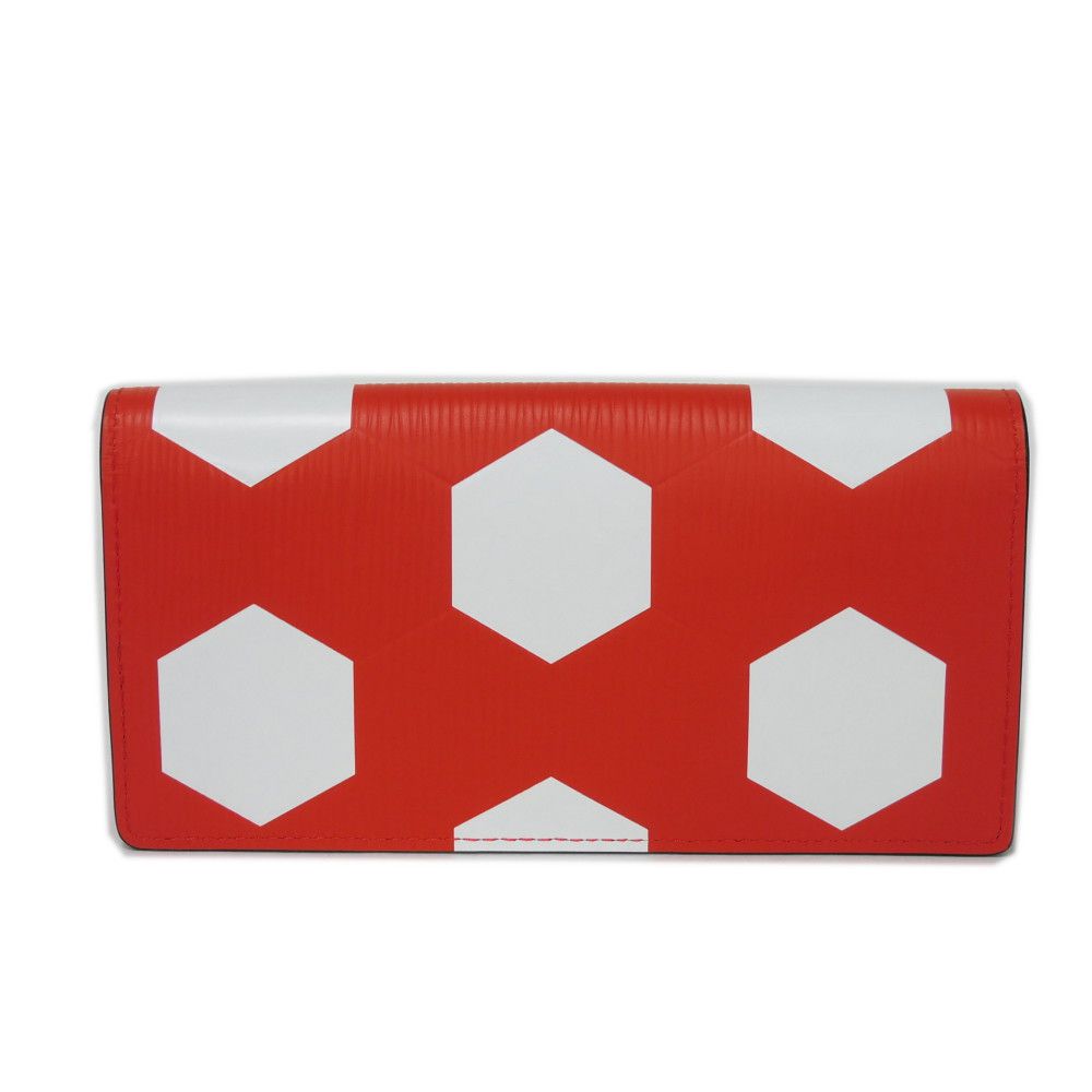 LOUIS VUITTON Long Wallet Purse M63230 Epi Leather x grain leather Rouge LV Logo FIFA World Cup Soccer Red New Bifold Wallet Epi Portefeuille Braza mens Used Authentic