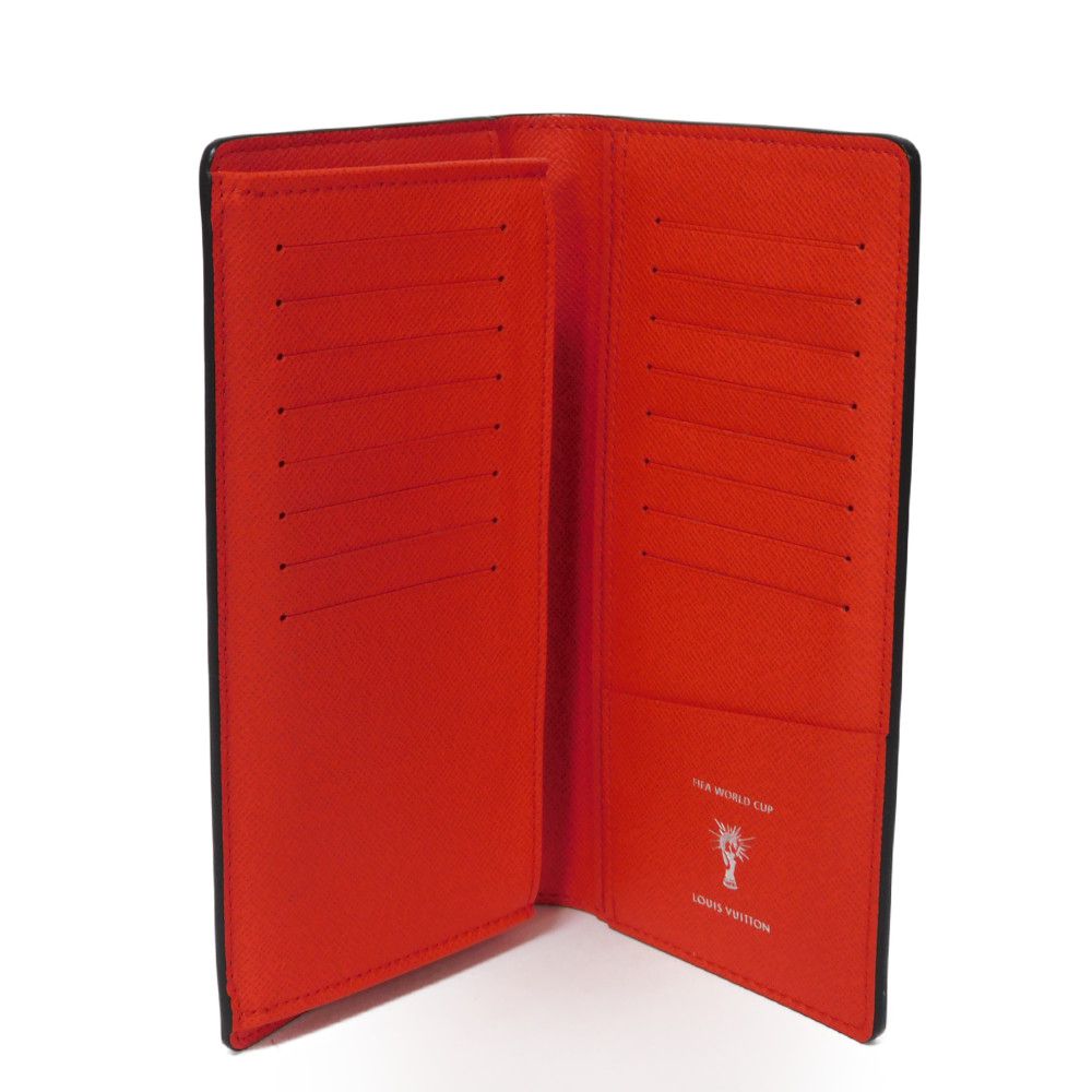 LOUIS VUITTON Long Wallet Purse M63230 Epi Leather x grain leather Rouge LV Logo FIFA World Cup Soccer Red New Bifold Wallet Epi Portefeuille Braza mens Used Authentic