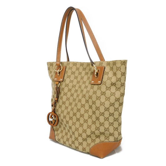 GUCCI Tote Bag 247237 GG canvas x calf leather beige Brown Bucket GG canvas Interlocking G tote Women Used Authentic