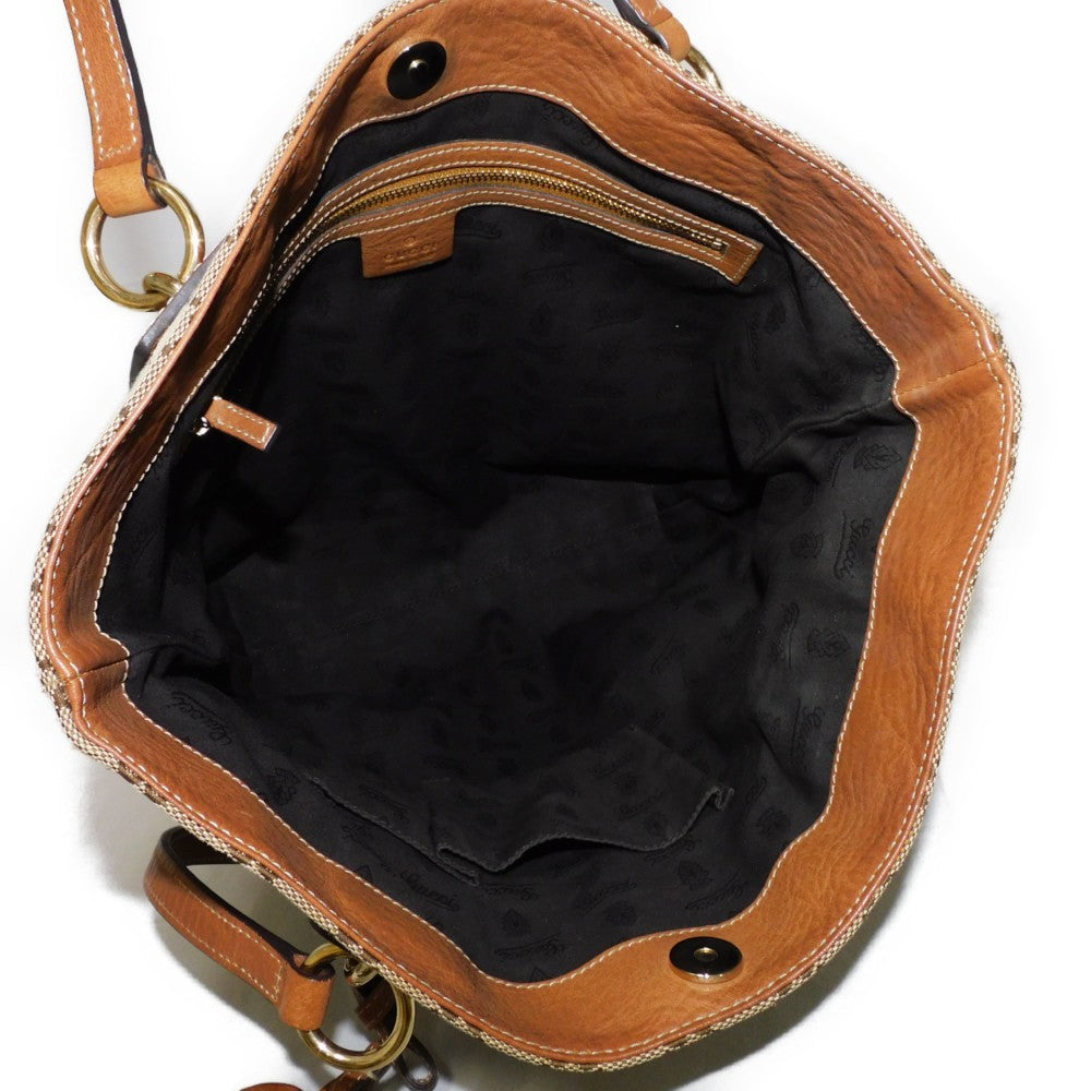 GUCCI Tote Bag 247237 GG canvas x calf leather beige Brown Bucket GG canvas Interlocking G tote Women Used Authentic