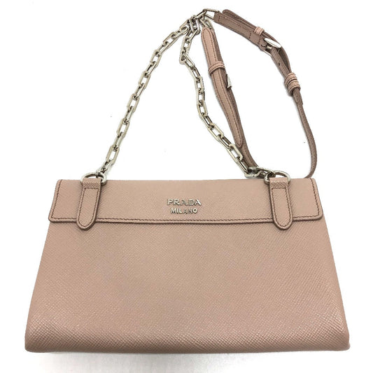 PRADA Shoulder Bag BT955X Safiano leather beige logo/shoulder ChainShoulder