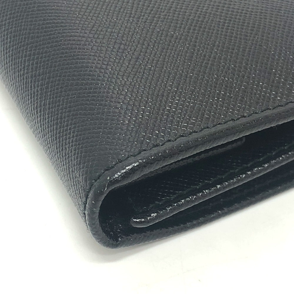 PRADA Trifold wallet M176A Safiano leather black triangle plate Women Used Authentic