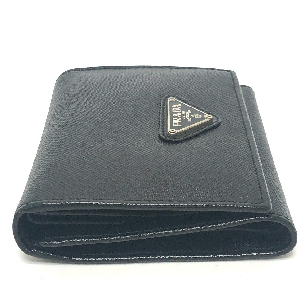PRADA Trifold wallet M176A Safiano leather black triangle plate Women Used Authentic