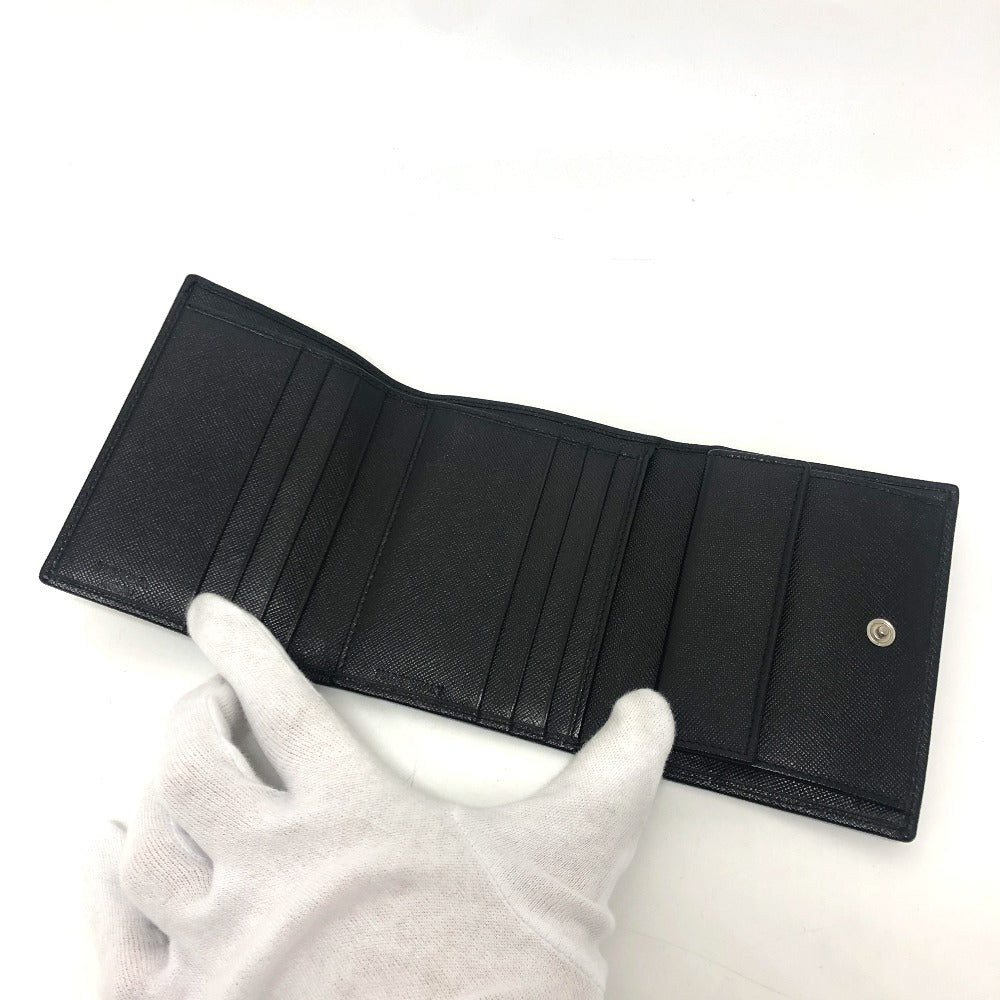 PRADA Trifold wallet M176A Safiano leather black triangle plate Women Used Authentic