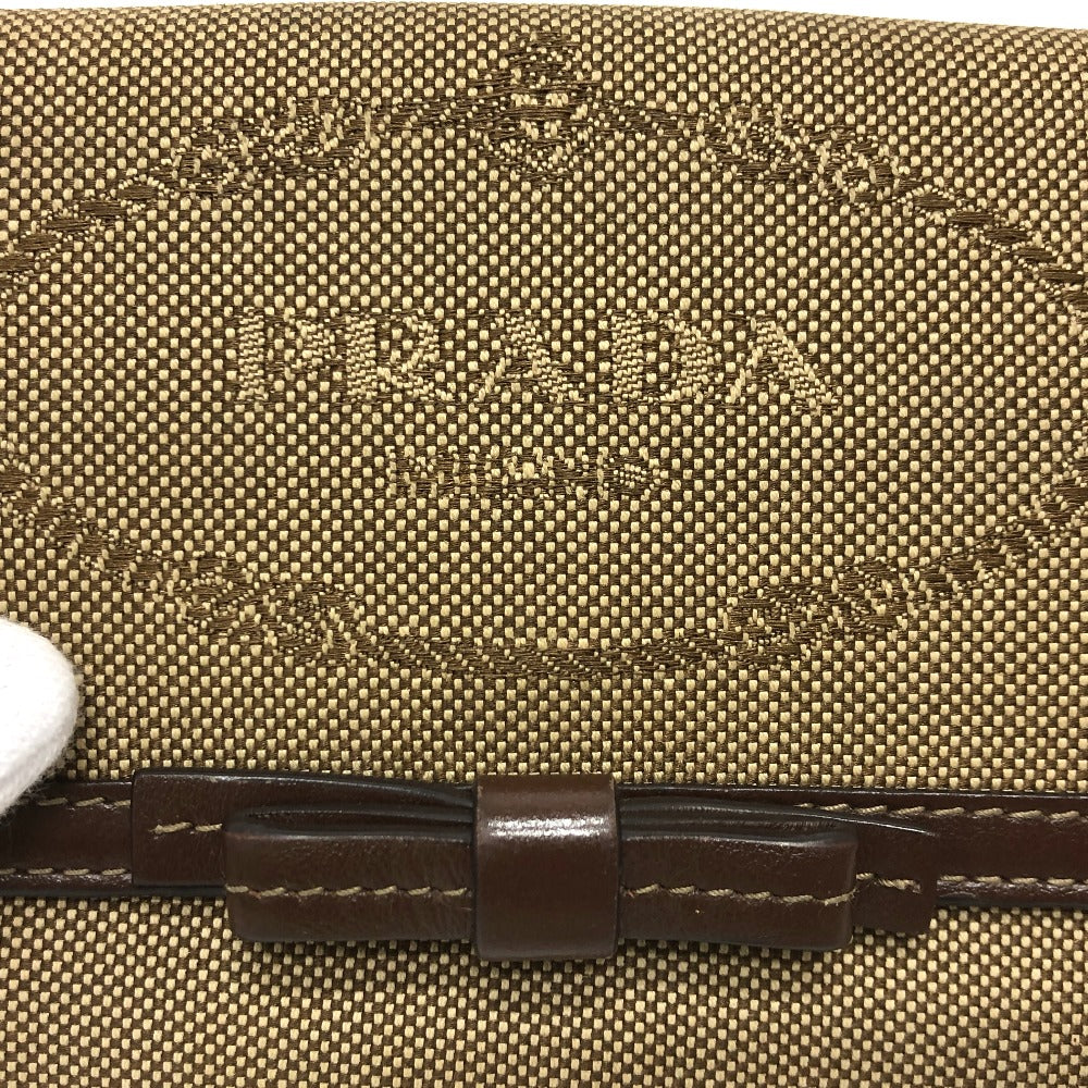 PRADA Trifold wallet 1MH523 Jacquard Brown ribbon logo Women Used Authentic