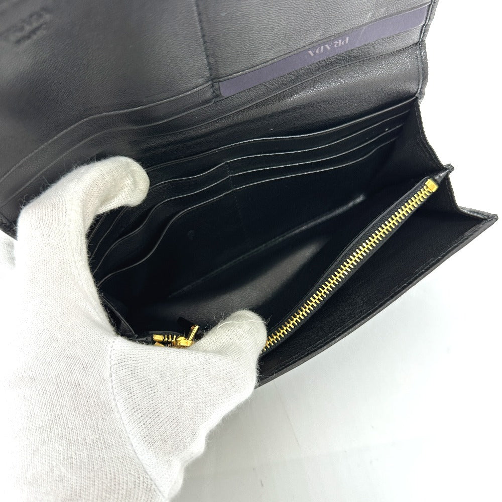 PRADA Long Wallet Purse 1M1132 leather black logo Gathered Women Used Authentic