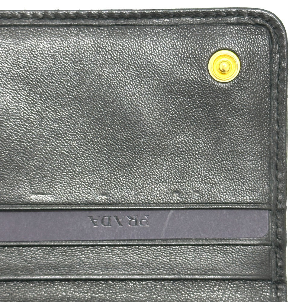 PRADA Long Wallet Purse 1M1132 leather black logo Gathered Women Used Authentic