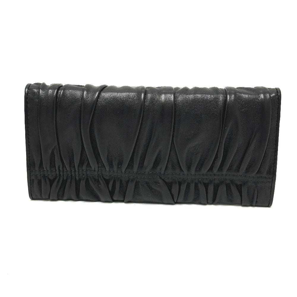 PRADA Long Wallet Purse 1M1132 leather black logo Gathered Women Used Authentic