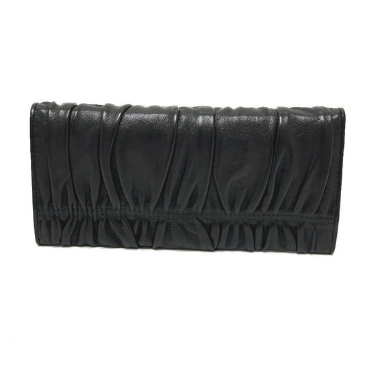 PRADA Long Wallet Purse 1M1132 leather black logo Gathered Women Used Authentic