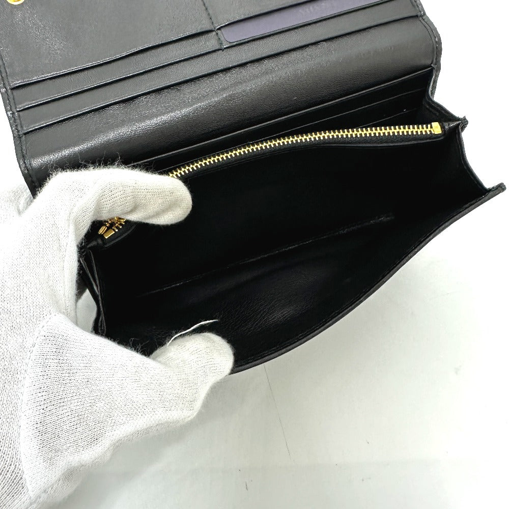 PRADA Long Wallet Purse 1M1132 leather black logo Gathered Women Used Authentic