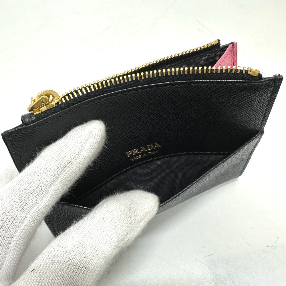 PRADA Coin case Safiano leather black logo robot charm